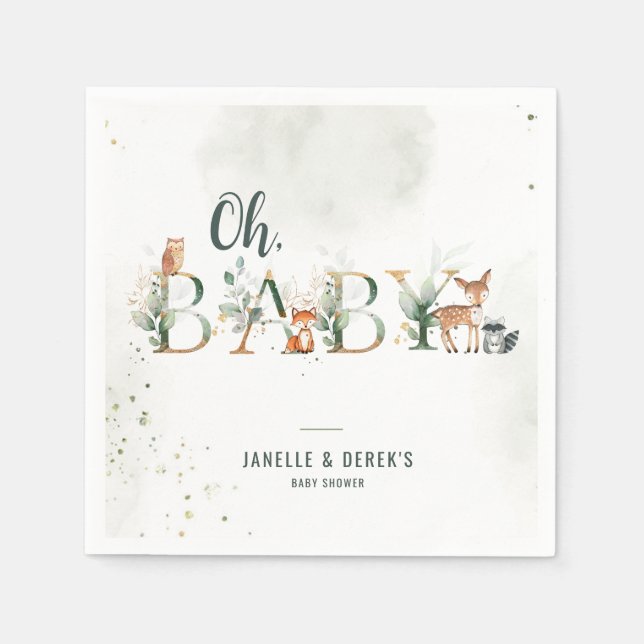Serviette En Papier Baby shower forestier verdoyant (Devant)