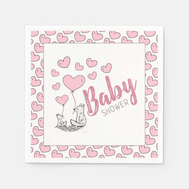 Serviette En Papier Baby shower Fox Hearts (Devant)