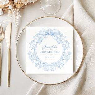 Serviette En Papier Baby Shower Garçon Cadre Toile Vintage Bleu