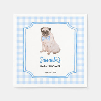 Serviette En Papier Baby Shower Garçon Chien Gingham Bleu
