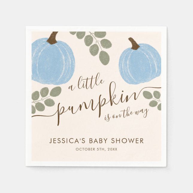 Serviette En Papier Baby shower garçon d'automne de Citrouille bleu mo (Devant)