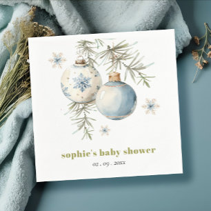 Serviette En Papier Baby shower Garçon de Noël Bleu Minimal d'hiver