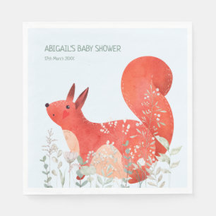 Serviette En Papier Baby shower garçon Fleur sauvage d'écureuil rouge 