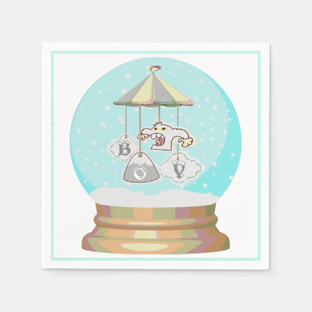 Serviette En Papier Baby shower garçon hiver yeti neige globe mignon b (Devant)