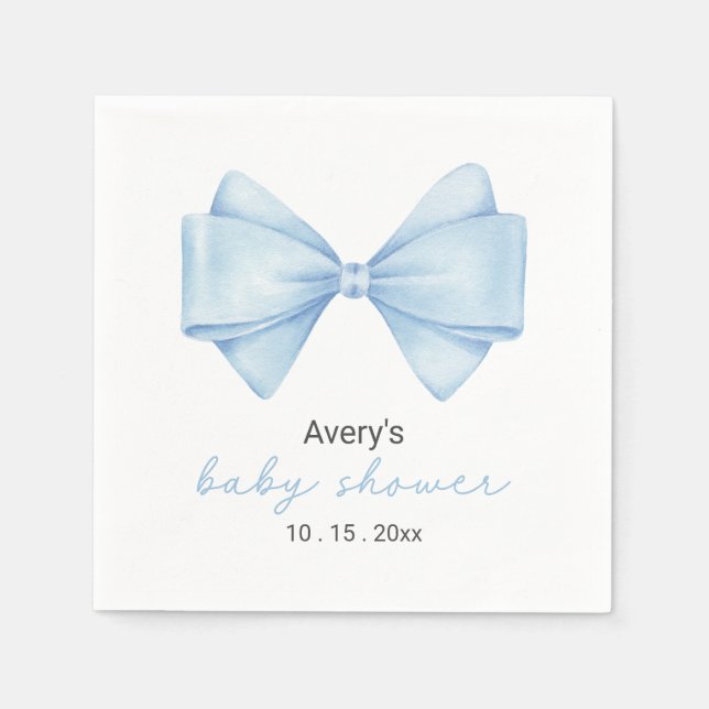 Serviette En Papier Baby shower Garçon moderne Bow bleu serviettes (Devant)