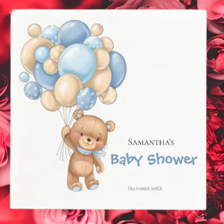 Serviette En Papier Baby shower Garçon ours en peluche - Blanc