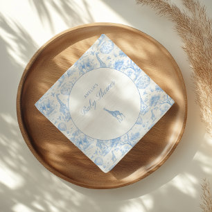 Serviette En Papier Baby-Shower Garçon Safari Bleu Toile De Jouy