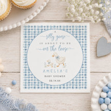 Baby Shower Garçon Silly Goose Gingham Bleu Poussi