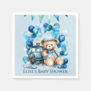 Serviette En Papier Baby shower Garçon Teddy Bear Blue Train