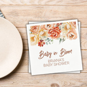 Serviette En Papier Baby shower genre neutre floral beige rouille