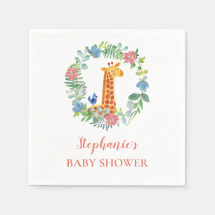 Serviette En Papier Baby shower Giraffe Floral Wreath Personnalisé