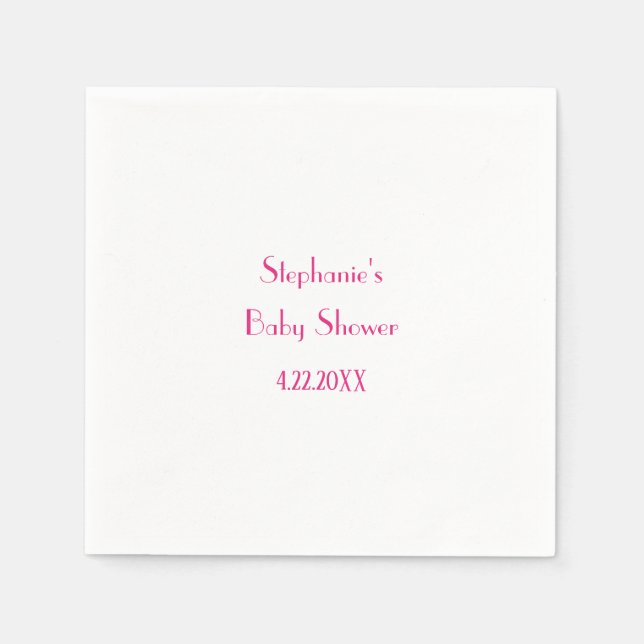 Serviette En Papier Baby shower Girls Pink Personnalisé Nom 2024 Éléga (Devant)