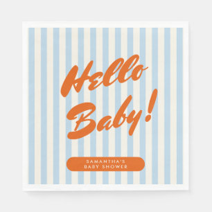 Serviette En Papier Baby shower Gras Retro Orange Blue Stripes