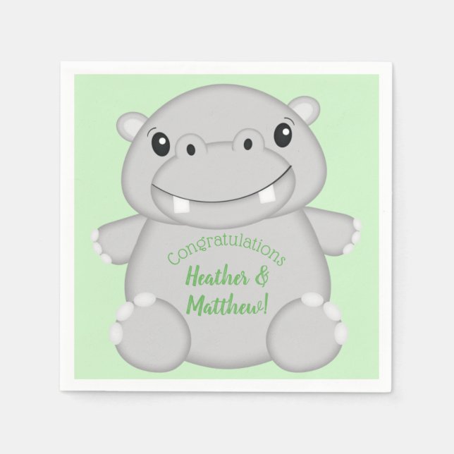 Serviette En Papier Baby shower Hippo (Devant)