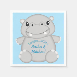 Serviette En Papier Baby shower Hippo bleu