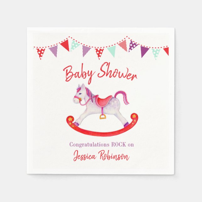 Serviette En Papier Baby shower hobby cheval aquarelle personnalisée (Devant)