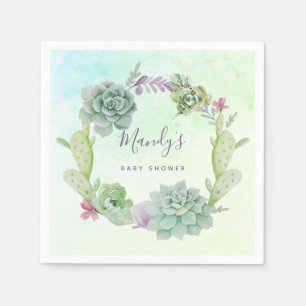 Serviette En Papier Baby shower hydrocoloré Succulents