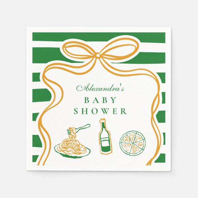 Serviette En Papier Baby shower italien vert Ciao Bambino (Devant)