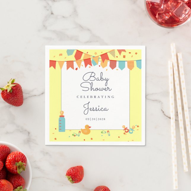 Serviette En Papier Baby shower jaune rouge Turquoise drapeaux Confett (En situation)