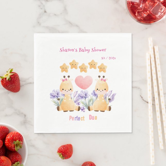 Serviette En Papier Baby shower jumeau | Baby shower de la Giraffe mig (En situation)