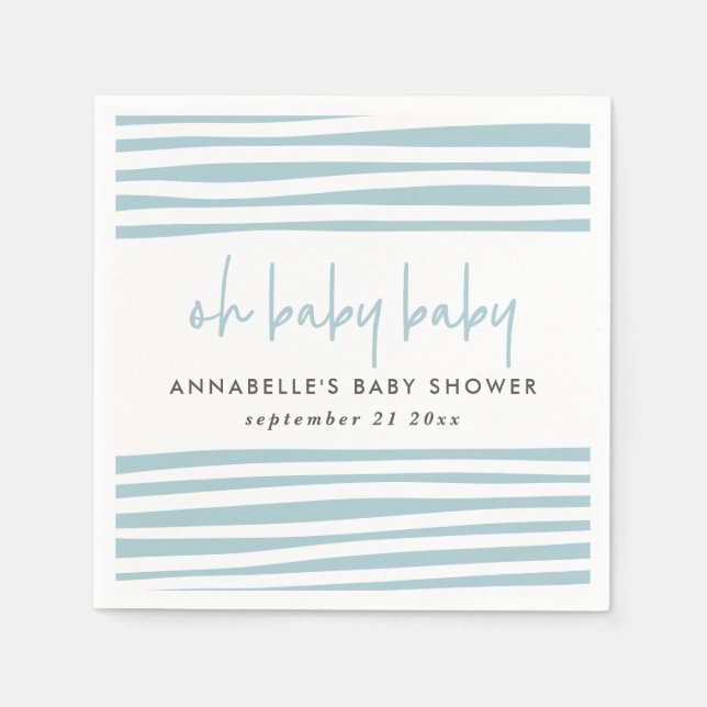 Serviette En Papier Baby shower jumeau bleu typographie moderne (Devant)