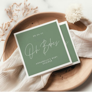 Serviette En Papier Baby shower jumeau moderne sauge vert élégant