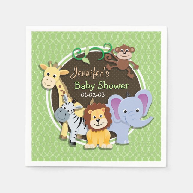 Serviette En Papier Baby shower Jungle mignon ; Ovales verts (Devant)
