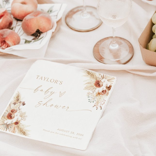 Serviette En Papier Baby shower laiton Boho Beige Pampas (Créateur téléchargé)