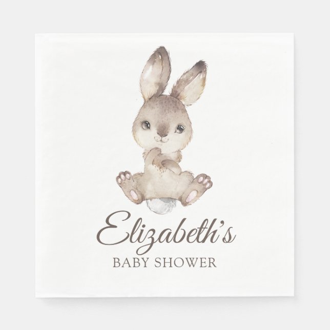 Serviette En Papier Baby shower lapin de bois pour garçon ou fille (Devant)