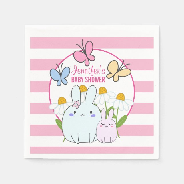 Serviette En Papier Baby shower lapins, papillons et marguerites (Devant)