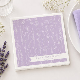 Serviette En Papier Baby-Shower Lavande Fleur Sauvage Motif Floral