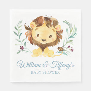 Serviette En Papier Baby shower Lion bleu pour garçon