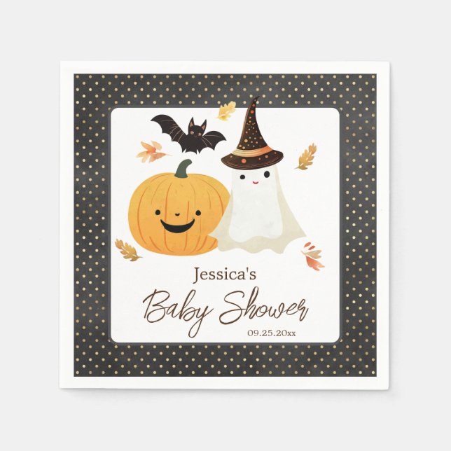 Serviette En Papier Baby shower Little Boo Halloween Pollka Dot (Devant)
