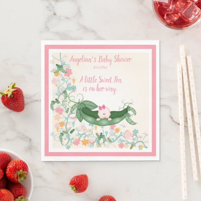 Serviette En Papier Baby Shower Little Sweet Pea sur son chemin Cosse  (En situation)