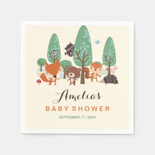 Serviette En Papier Baby shower Little Woodland Friends (Devant)