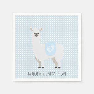 Serviette En Papier Baby shower Llama neutre et blanc bleu et blanc
