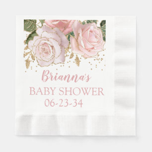 Serviette En Papier Baby Shower Luncheon Moderne Fille Floral Doré Mig