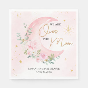 Serviette En Papier Baby Shower Lune et Étoiles Roses