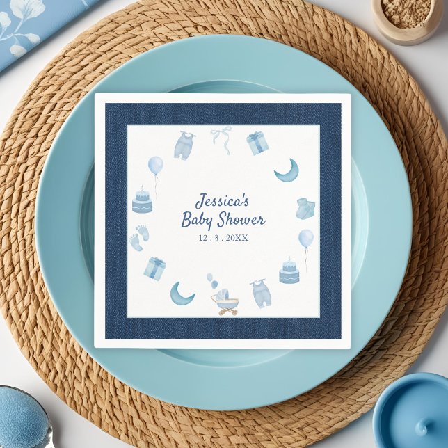 Serviette En Papier Baby shower Marine Blue Denim Blue Jean (Créateur téléchargé)