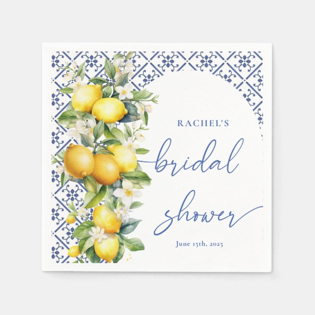 Serviette En Papier Baby Shower Méditerranéen au Citron à l'Aquarelle (Devant)