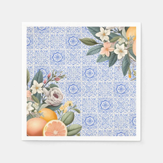 Serviette En Papier Baby Shower Méditerranéen Carreaux (Devant)