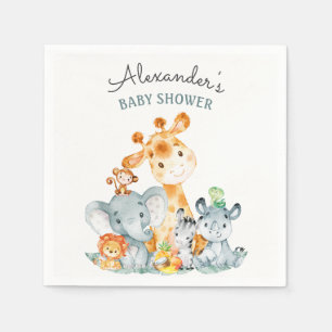 Serviette En Papier Baby shower mignon de jungle de safari d'aquarelle