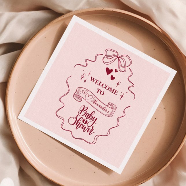 Serviette En Papier Baby shower mignon Doodle Main Draw Bow (Créateur téléchargé)