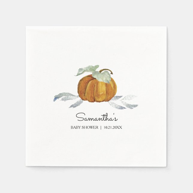 Serviette En Papier Baby shower mignon serviettes Citrouille aquarelle (Devant)