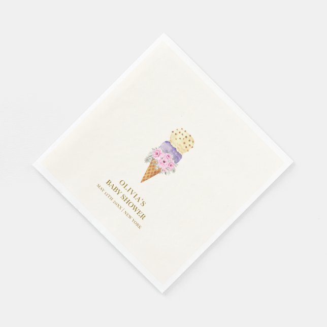 Serviette En Papier Baby shower minimal de glace à petite fleur (Coin)