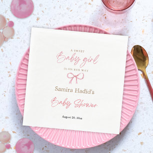 Serviette En Papier Baby shower minimaliste Aquarelle Rose Bow Girl