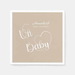 Serviette En Papier Baby shower minimaliste Beige neutre Blanc