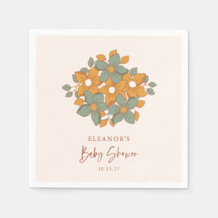 Serviette En Papier Baby Shower Minimaliste Fleurs Rétro Or Personnali
