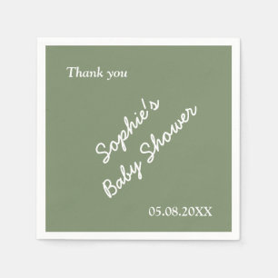 Serviette En Papier Baby shower minimaliste Sage Livre vert serviettes