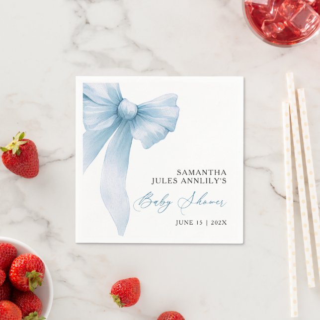 Serviette En Papier Baby shower moderne Blue Bow (En situation)